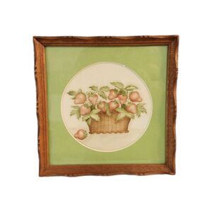 Vintage Theorem Painting Basket of Strawberries Oil on Velvet Signed Laura 1983'